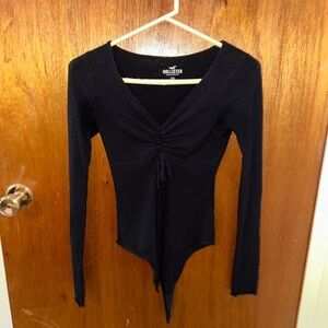 Hollister Black Ruched Tie Front Bodysuit